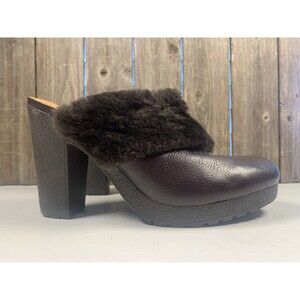 Hunter Women's Bruson Leather Brown Mule Clog Shoes Shearling    Sz. 8 M